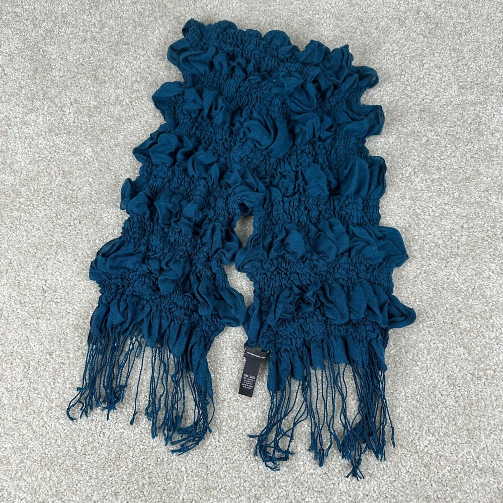 INC International Concepts Y2k 90s Teal Popcorn Ruffle Scarf Fringe One Size